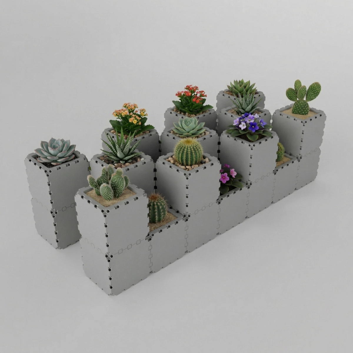 Grey Cubik table garden set 3, studio view