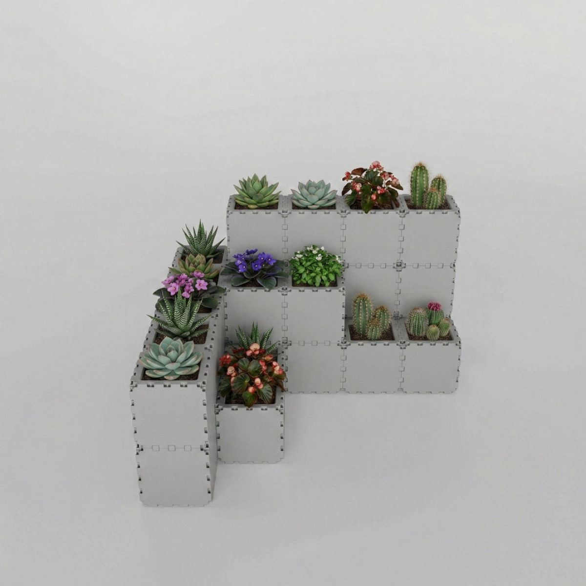 Grey Cubik table garden set 3, studio view