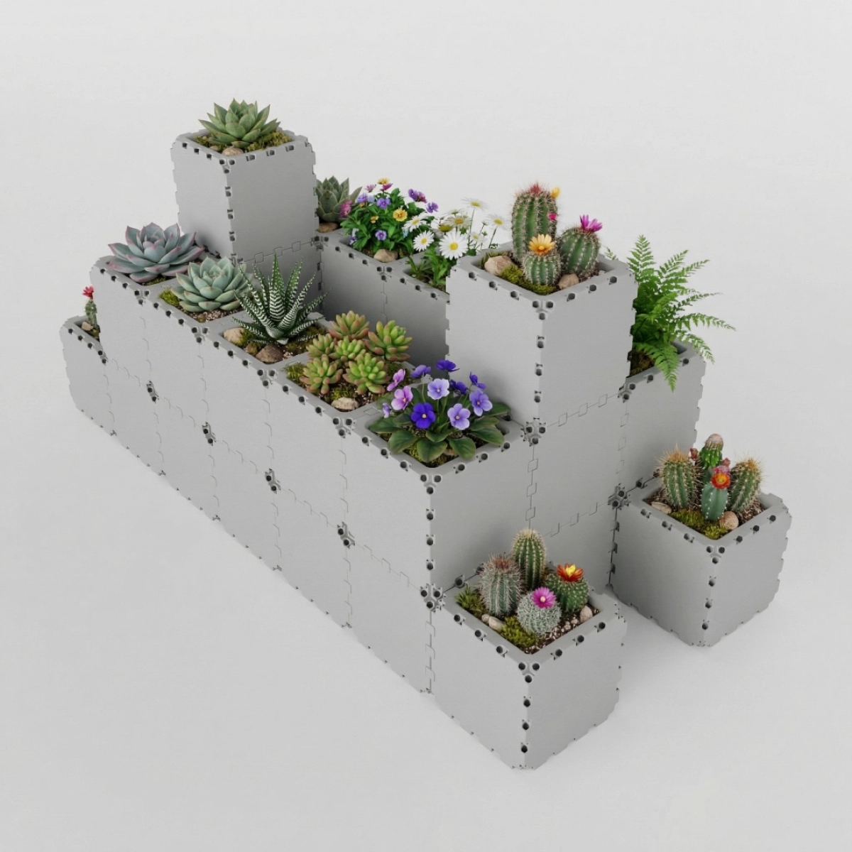 Grey Cubik table garden set 3, studio view
