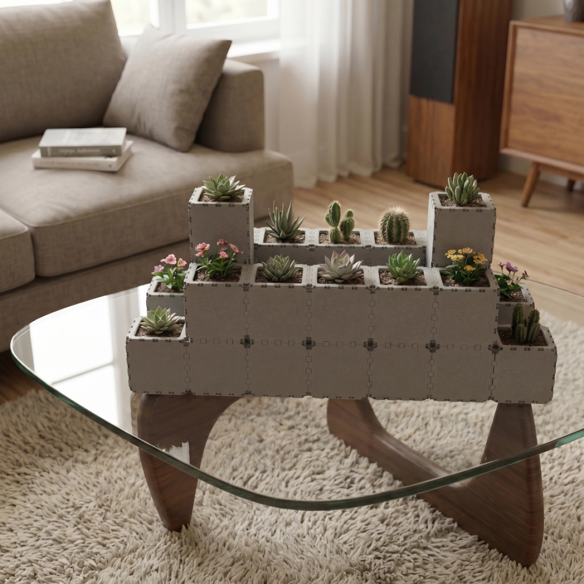Grey Cubik table garden set 3, close-up
