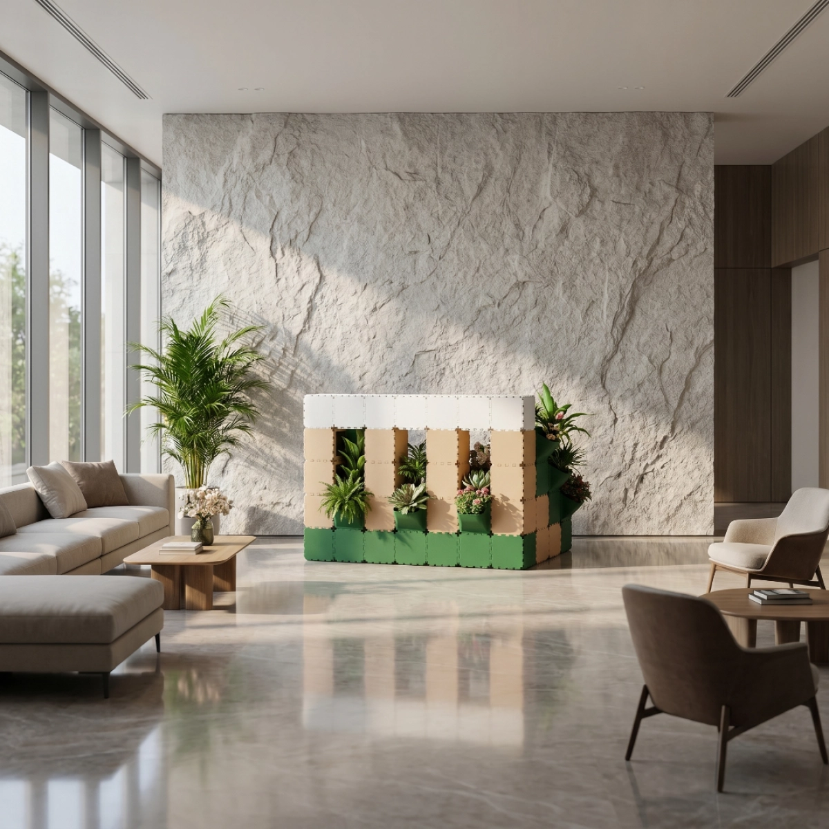 Cubik modular reception green wall, additional view