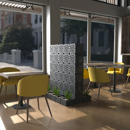 Grey Cubik Divider 40 with plants in a cafe