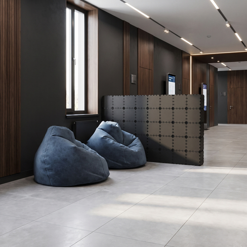Black Cubik Divider 20 in a lobby with bean bags