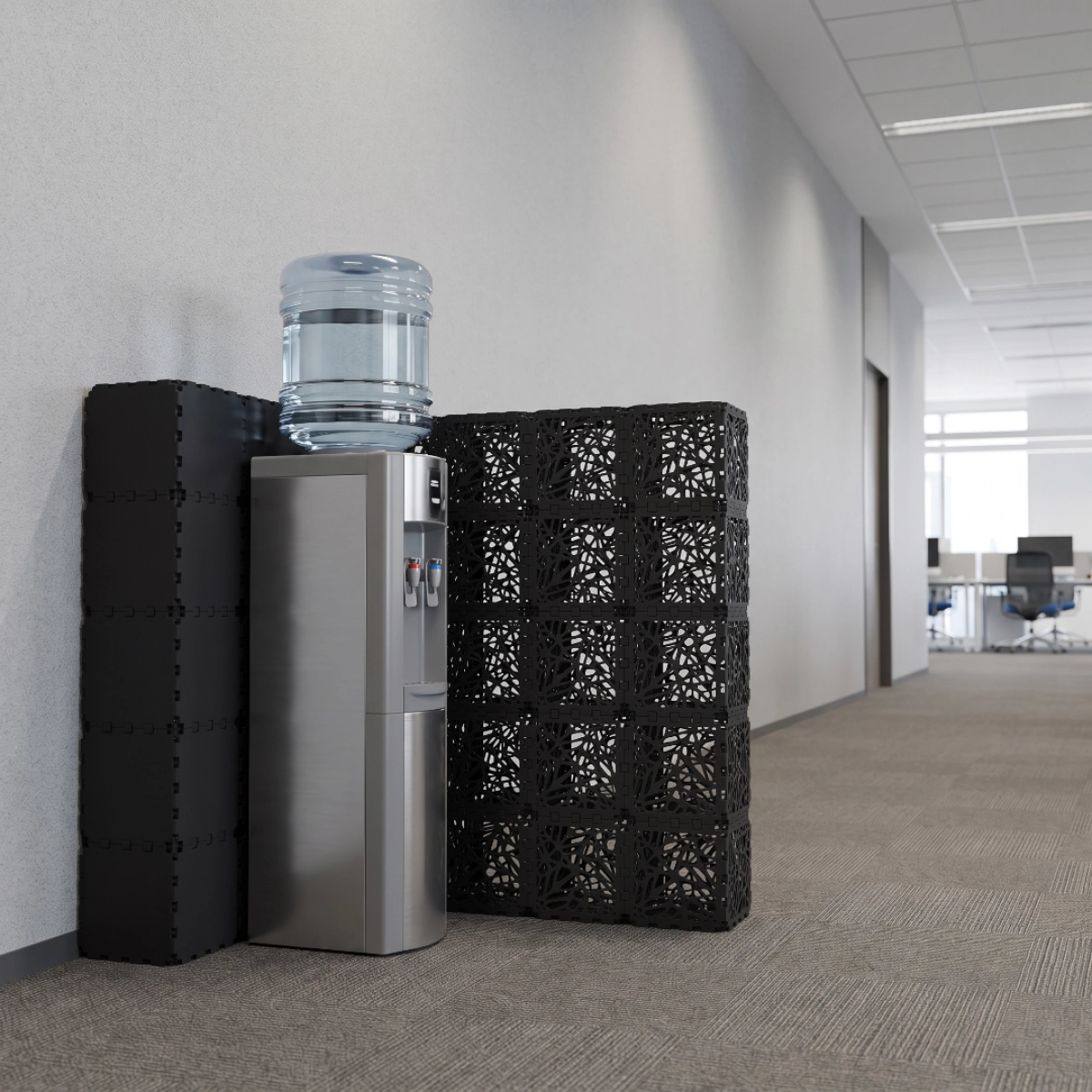 Black Cubik Dividers 20+20 beside a water cooler