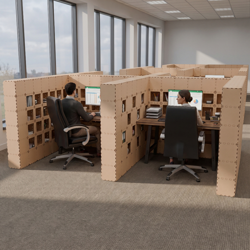 Beige Cubik W-2 cluster, two facing workstations in an open office