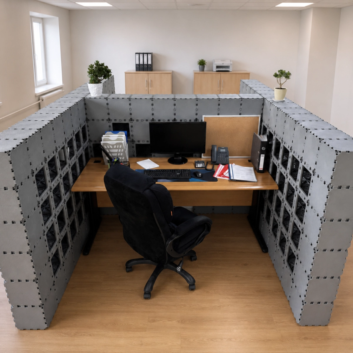Cubik H-shaped office cluster, 1.80 m workstations